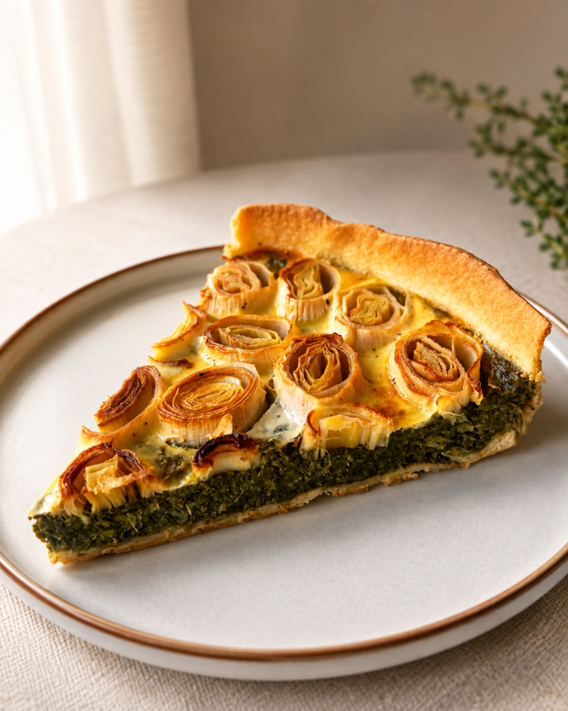 Tranche tarte poireaux épinards