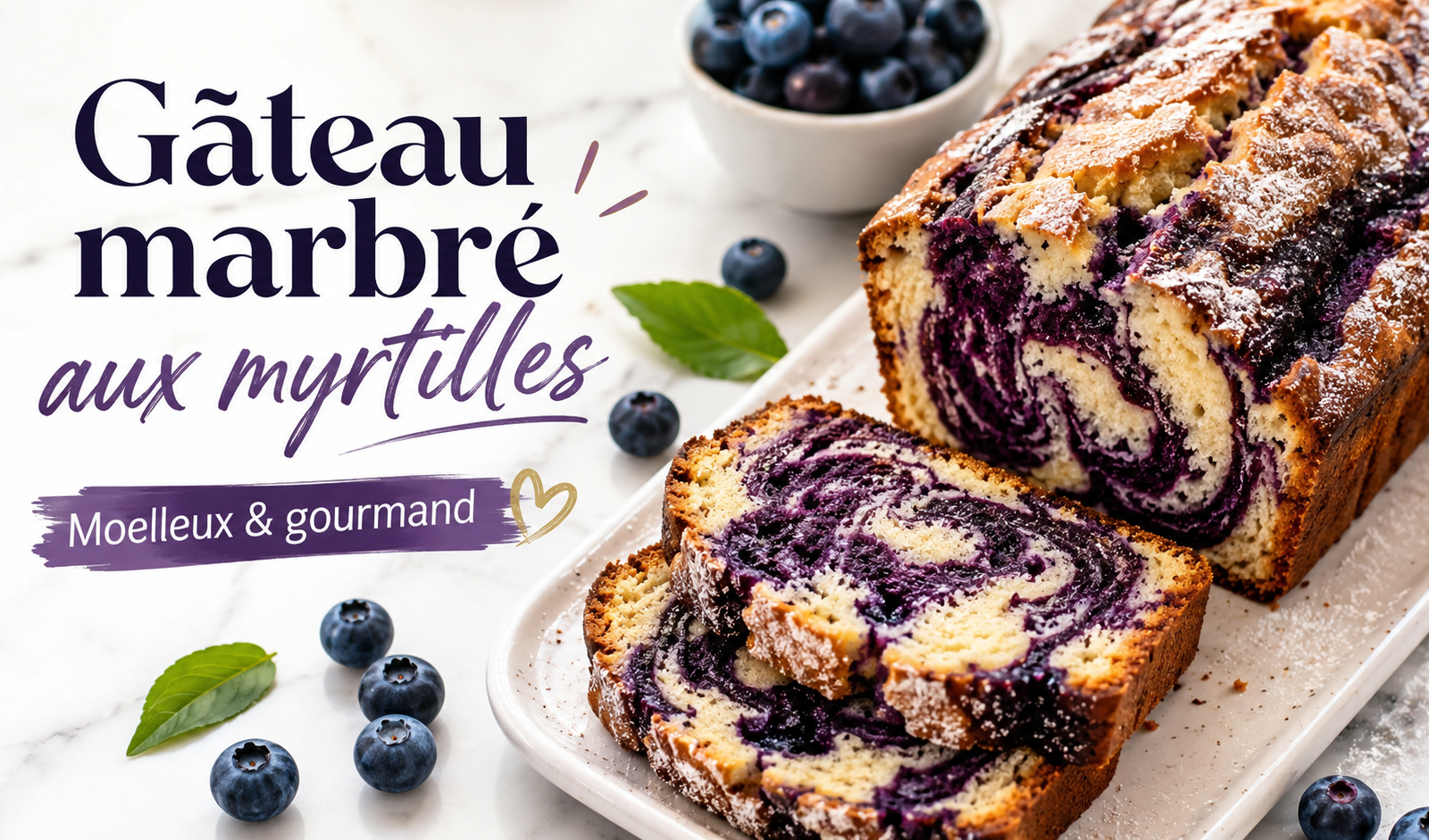 Recette de gateau marbré au myrtilles coloré