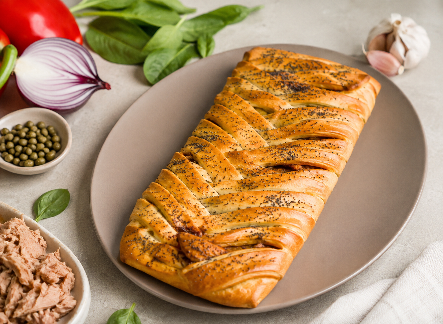 Tresse feuilletée au thon et aux légumes d'été