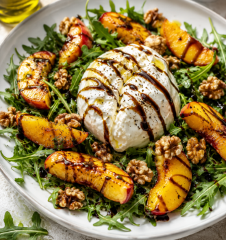 Salade pêche burrata