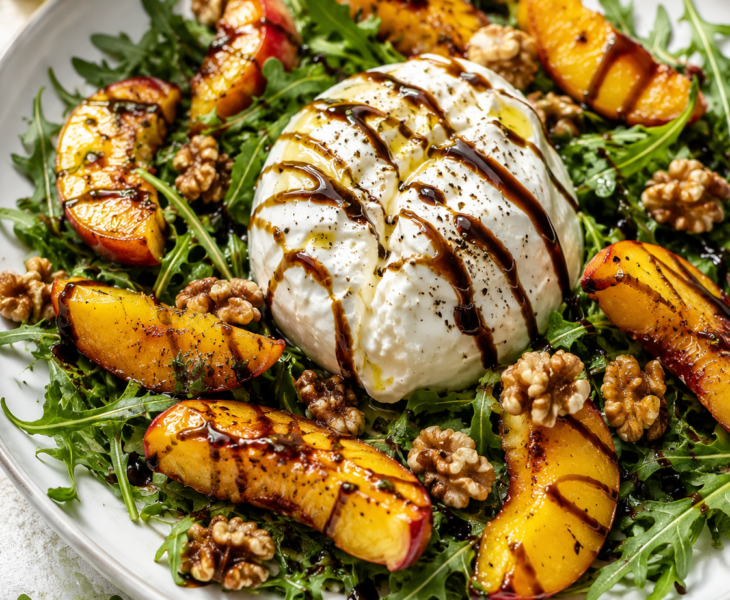 Salade pêche burrata