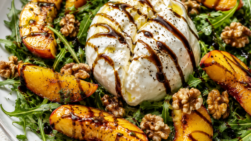 Salade pêche burrata
